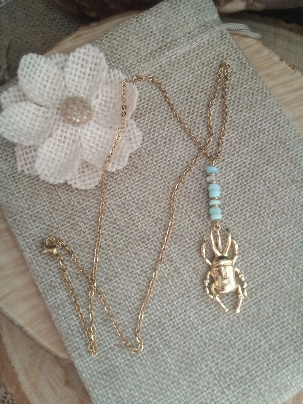 Collier scarabée et pierres d'Opale bleu naturelles – photo 3